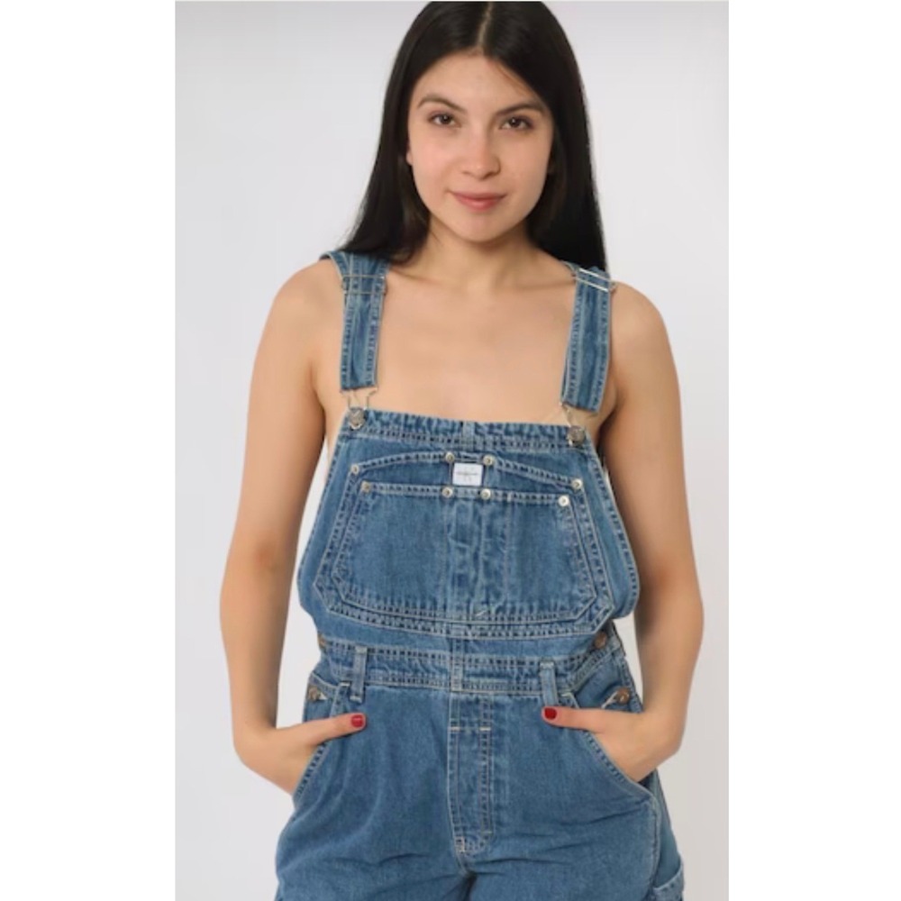 Calvin Klein Jeans Shortalls Womens L Blue Denim Vintage 90s Distressed Overalls